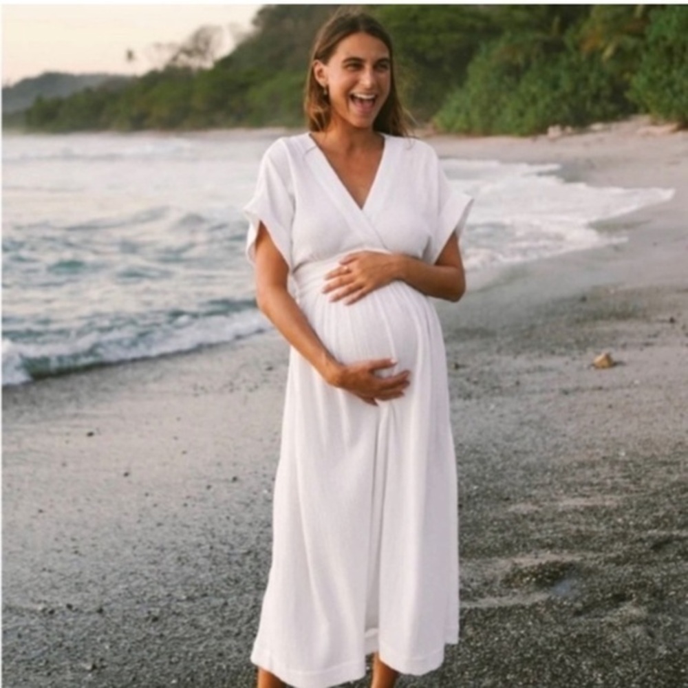 Hatch Maternity Dress Carolina Midi Gauze Cotton in White